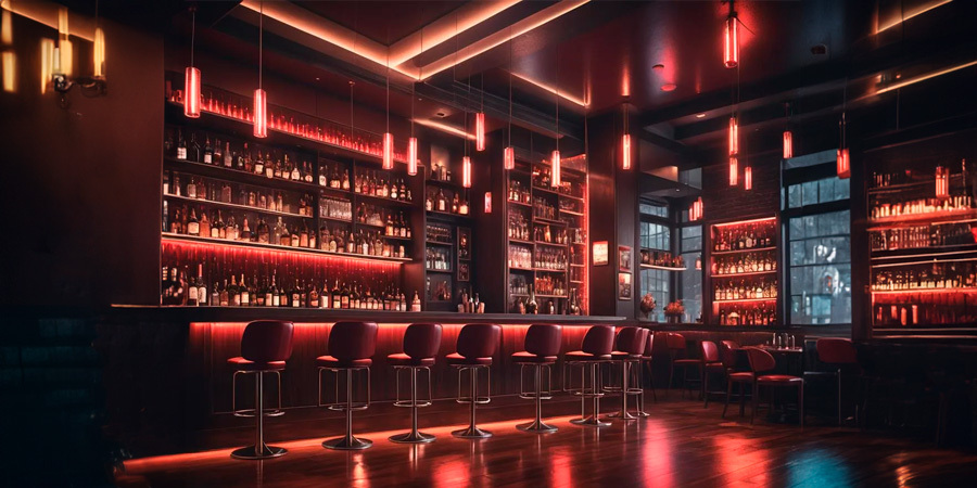 bar illuminated with red LED strips from the Vivid Color LED Strip Light series