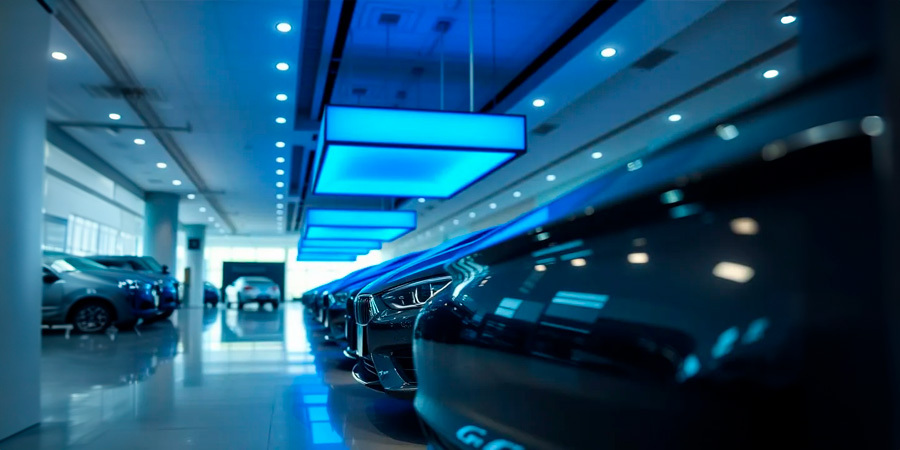  Blue lightbox used to give color accents to a car dealership