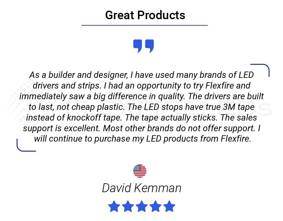 Client review from David K saying that our products are great