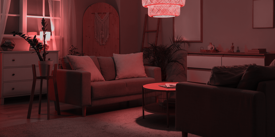 Contemporary Living Space with Red Accent Lighting Contemporary living space with red accent lighting and modern decor
