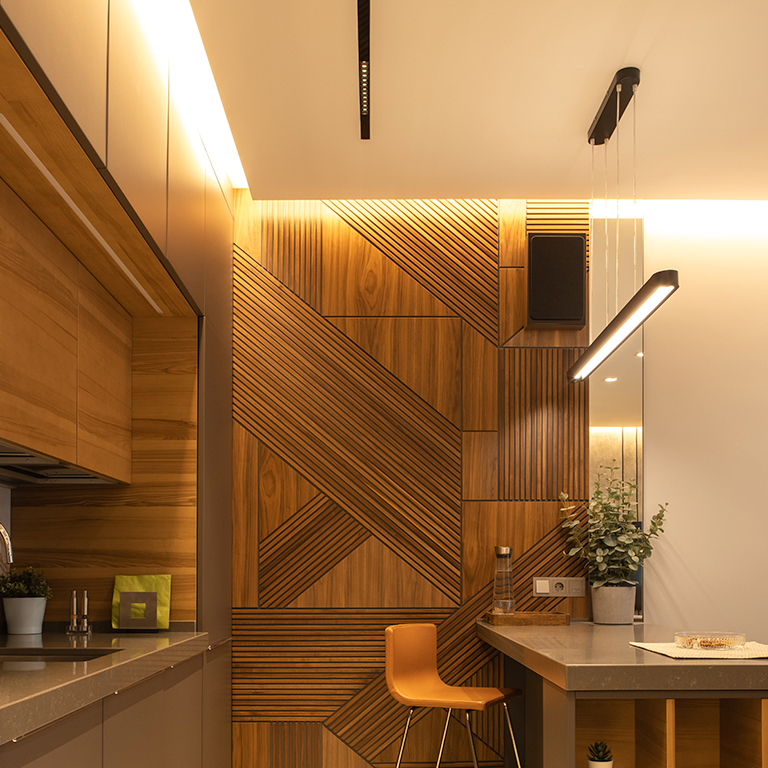 Kitchen with elegant interior soffit design