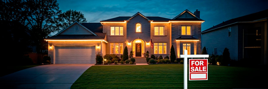 A house illuminated at night with warm soffit lighting showcasing its curb appeal and a 