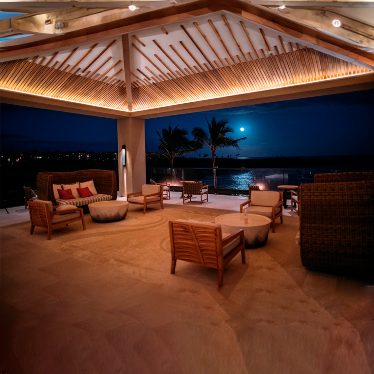 Kiosk of a beach hotel illuminated by LED Strips