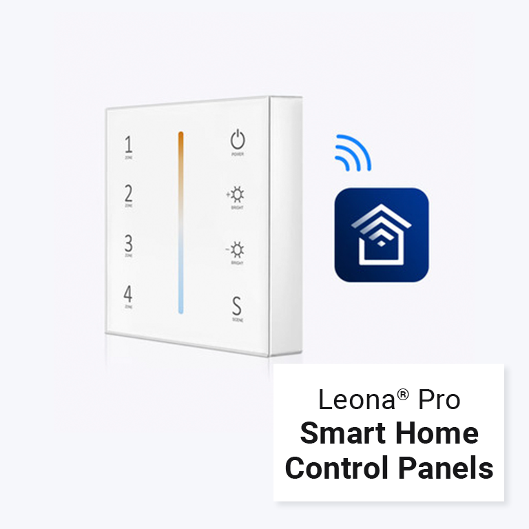 Leona Pro wall-mounted smart home control panel with zone and brightness settings