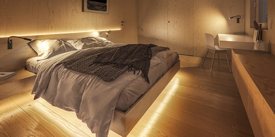 Inviting bedroom atmosphere created by warm LED lights