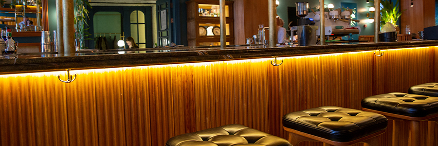 bar lighting design using led strips 
warm white under the counter