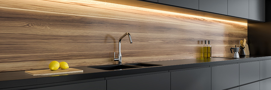 LED task lighting installed under kitchen cabinets
